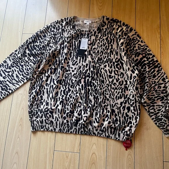 New Minnie Rose Plus Size 3x Leopard-Print Cashmere-Blend Sweater - Picture 2 of 14